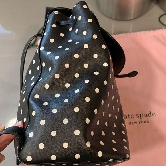 Kate Spade New York Minnie Mouse Drawstring Flap Backpack Black Dot Bow - Picture 6 of 13